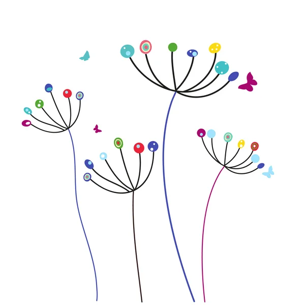 Kleurrijke paardebloem bloemen en vlinders vector — Stockvector