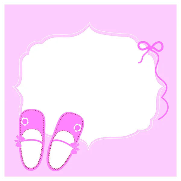 Baby greeting card with lilac shoes — Stock Vector