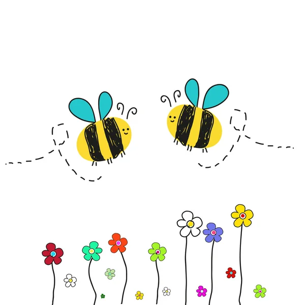 Vecteur d'abeilles avec fleur — Image vectorielle