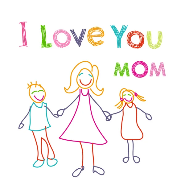 I love you mom doodle card — Stock Vector