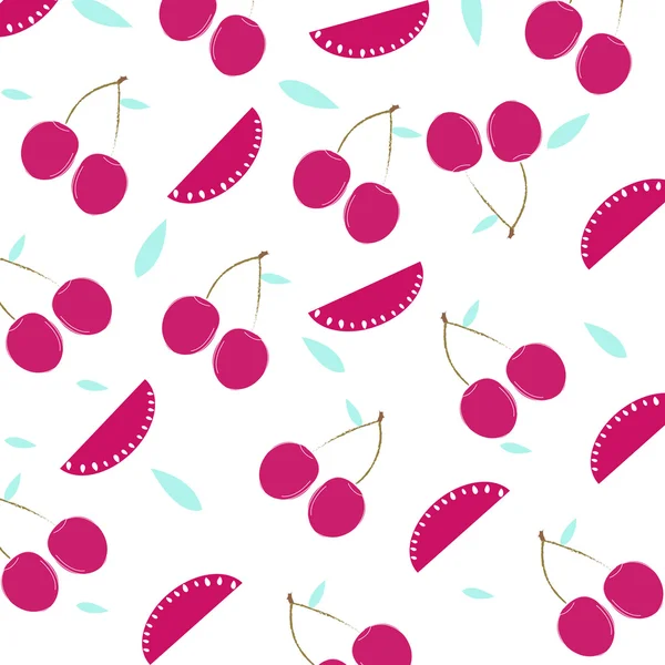 Cerise sans couture avec motif pastèque vecteur — Image vectorielle
