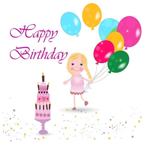 Ballon vektör tutan bir kızla kutluyor doğum günü partisi