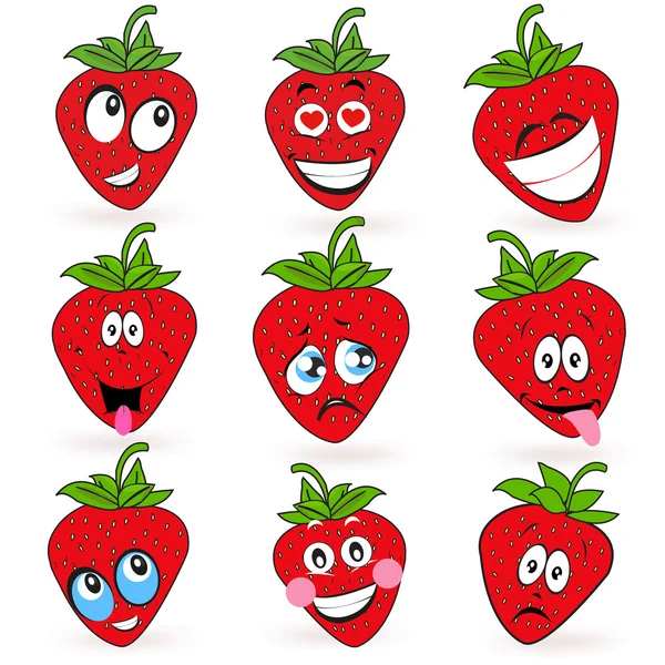 Strawberry cartoon expressions smileys vector — Stock Vector