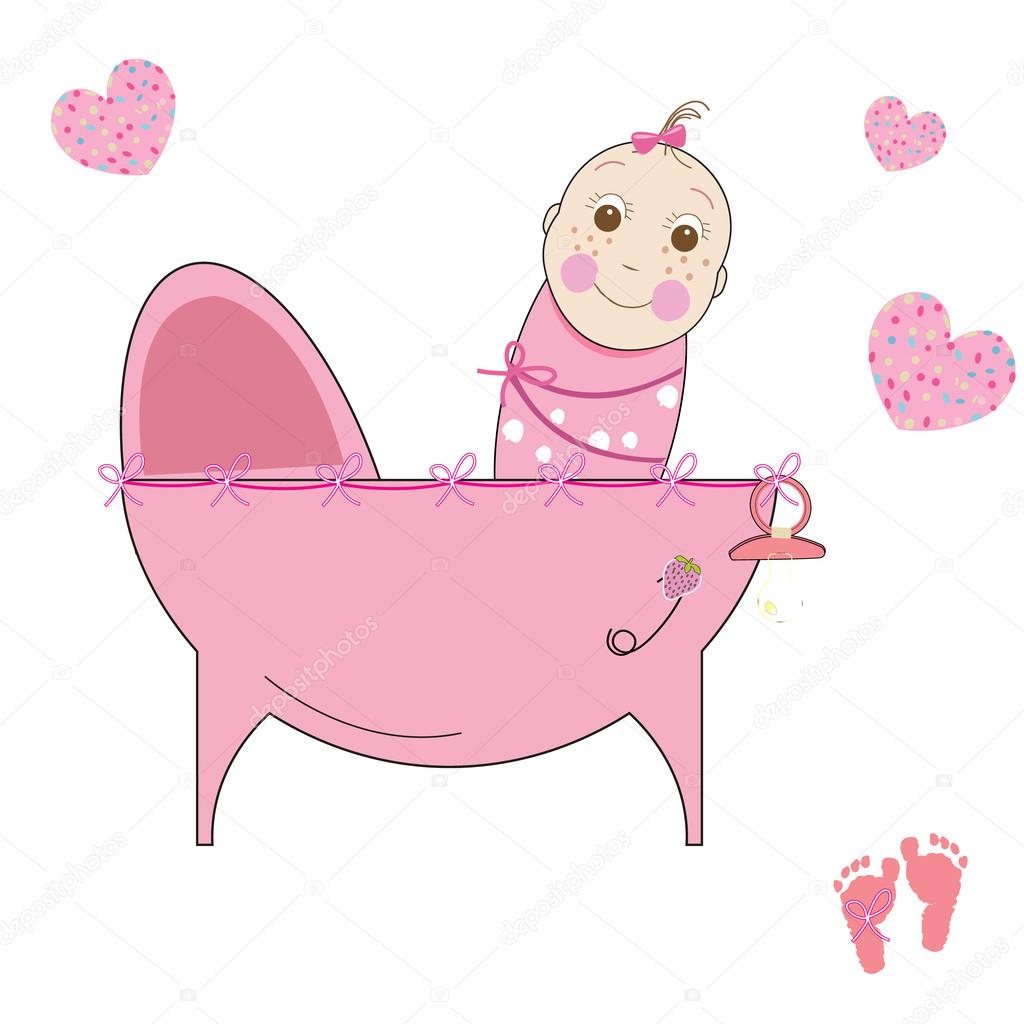 Baby Girl Swaddle And Crib Icon Vector Stock Vector