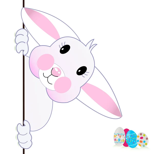 Easter holiday rabbit holding a board with colorful eggs — Stock Vector