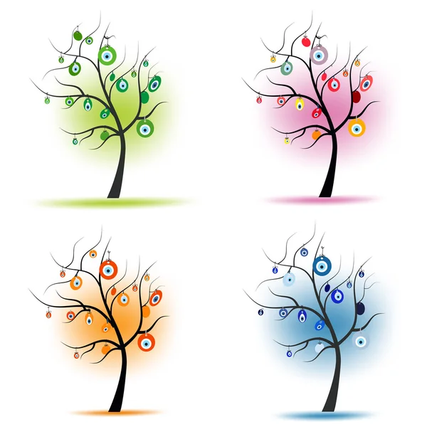 Four seasons tree with eye bead vector — Stock Vector