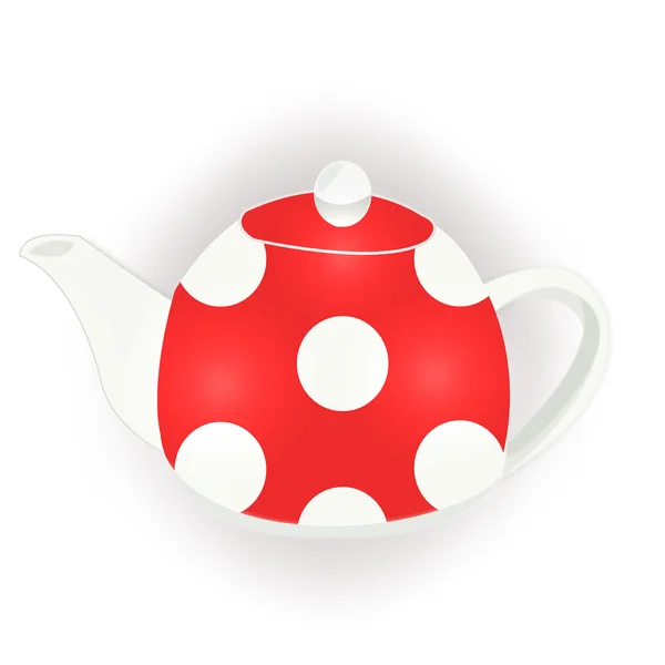 Красный с горошек вектор ретро чайник — стоковый вектор