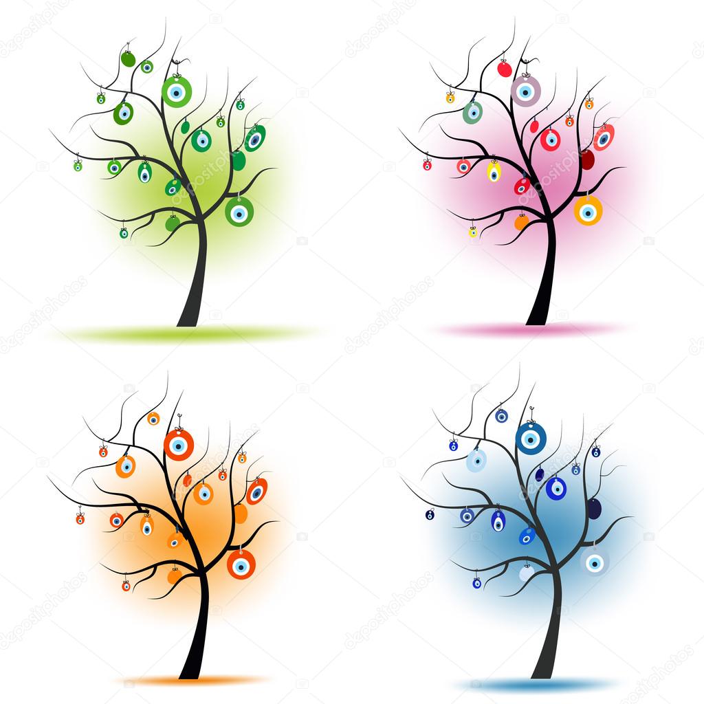 Four seasons tree with eye bead vector