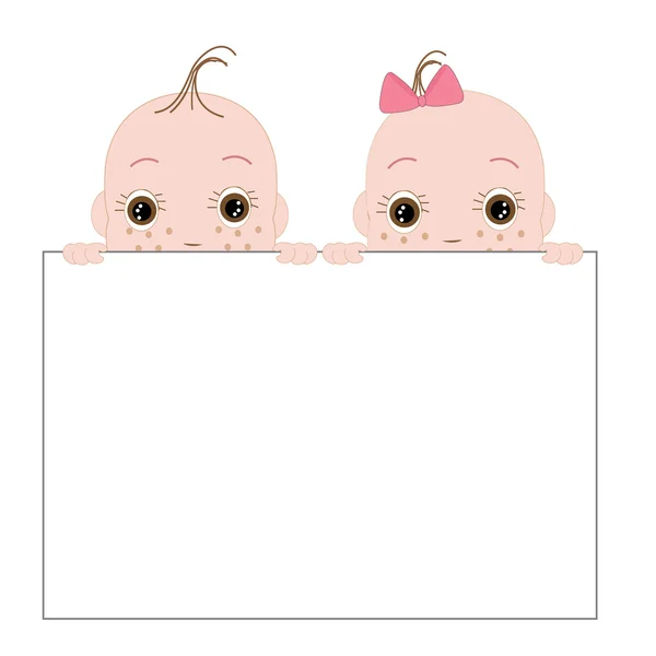 Baby boy and girl holding a board vector illustration — Stock Vector