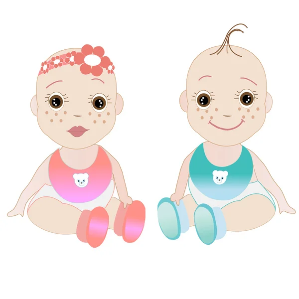 Bebé niña, bebé niño vector — Vector de stock