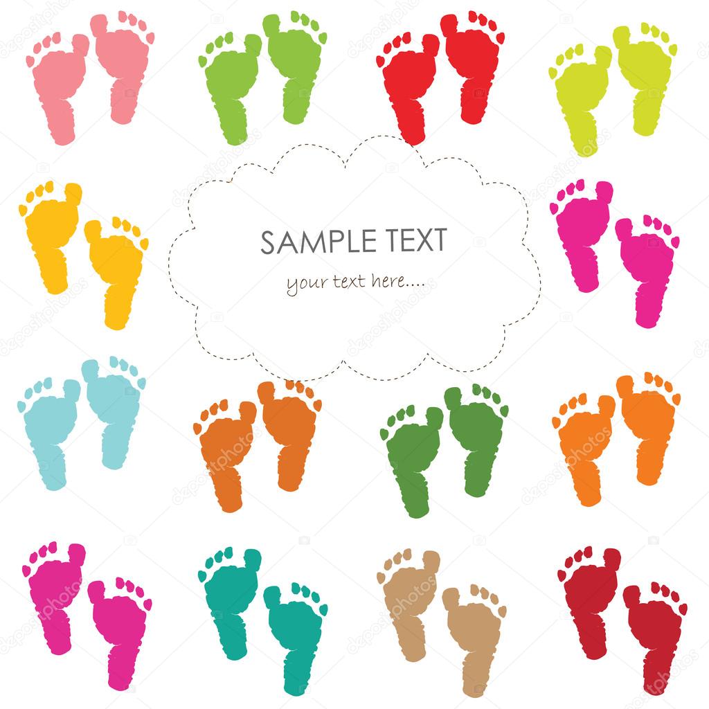 Colorful baby footprints greeting card vector