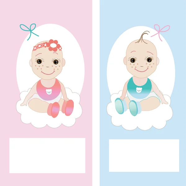 Bebé niña & niño tarjeta de felicitación vector — Vector de stock