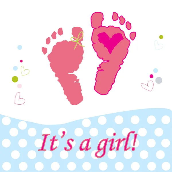 It's a girl baby foot  print vector greeting card — Stock Vector