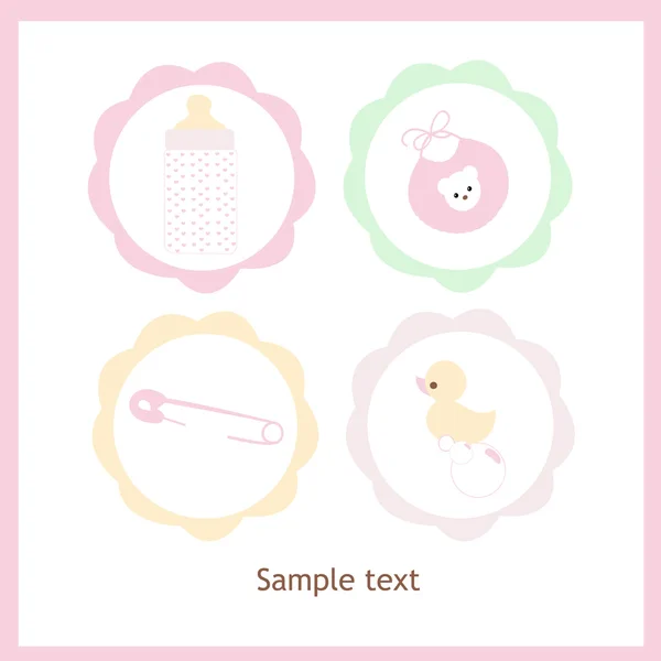 Pastel gekleurde baby pictogrammenset meisje vector wenskaart — Stockvector