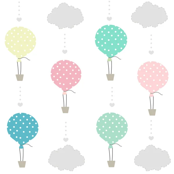 Ballon en wolken baby patroon, behang — Stockvector