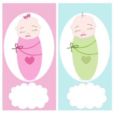 Uyuyan bebek, çocuk, kız vektör tebrik kartı