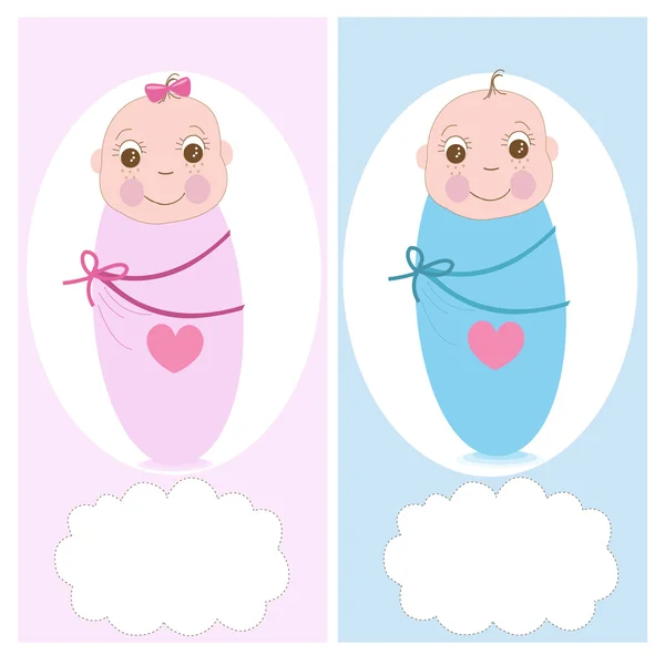 Swaddle baby, boy, girl vector greeting card — Stock Vector
