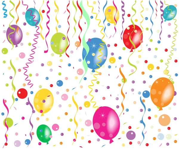 Ballons colorés, confettis et papier peint vecteur ruban — Image vectorielle