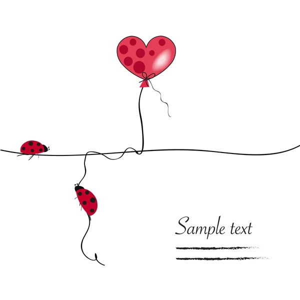 心形气球和瓢虫问候矢量背景 — 图库矢量图片