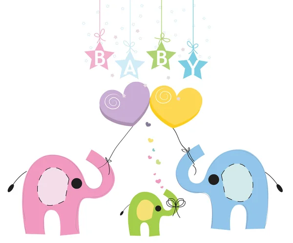 Baby elephant family greeting card vector background — Stock Vector