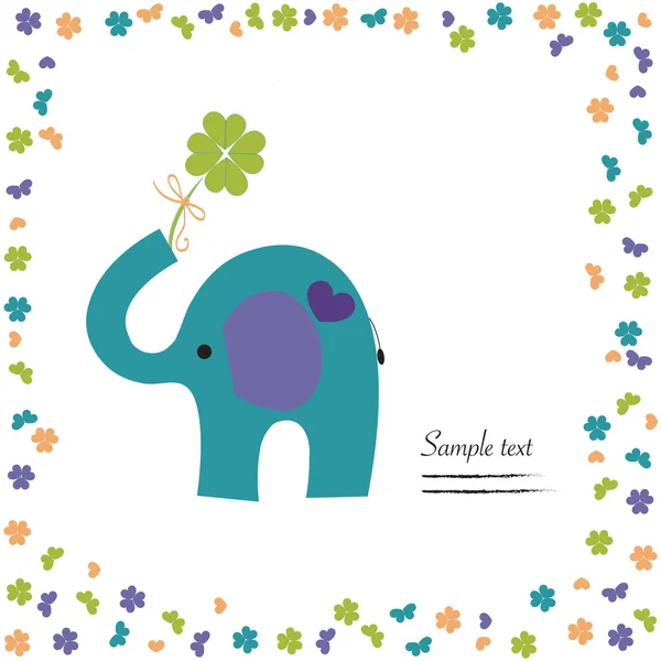 Slon s jetelem vektorové přání hodně štěstí — Stockový vektor