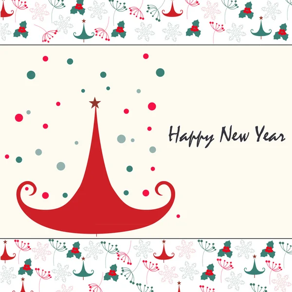 Happy new year christmas tree greeting card — Stock Vector