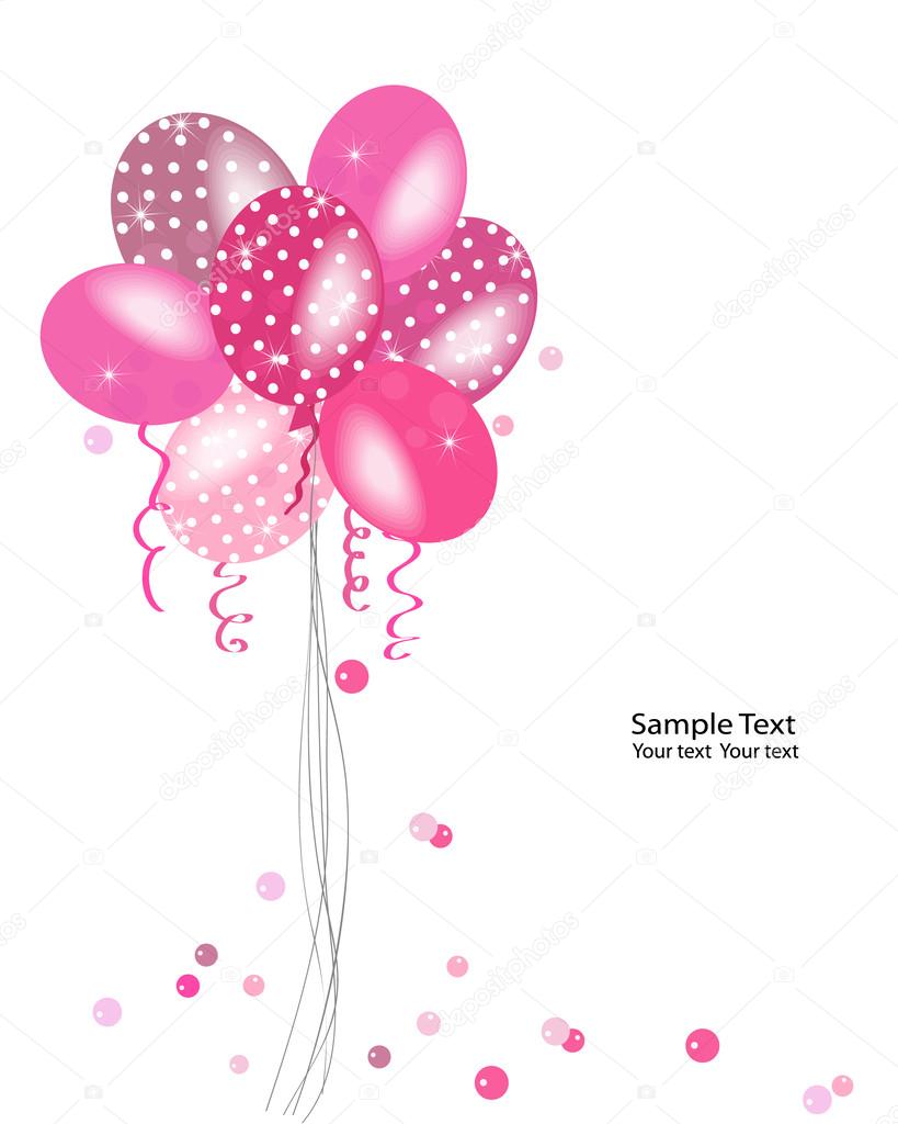 Pink polka dot balloons vector greeting card
