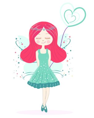 Sevimli yeşil peri kız vektör