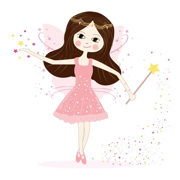 Cute fairy girl vector with stars — Stock Vector