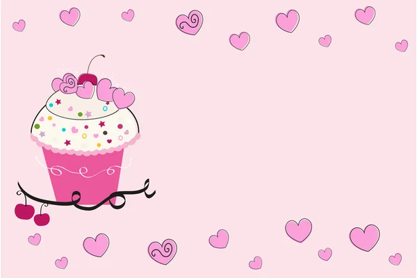 Cup cake with hearts greeting card — Stock Vector