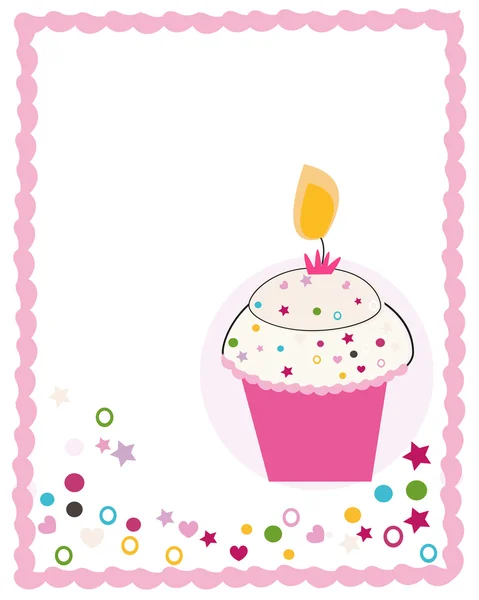 Joyeux anniversaire carte de voeux avec cupcake et bougie — Image vectorielle