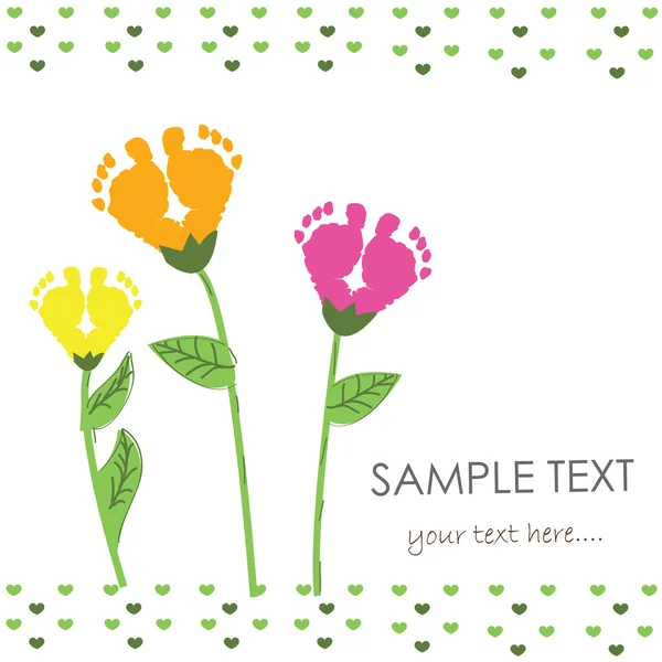 Baby foot print med blomma vektor bakgrund — Stock vektor