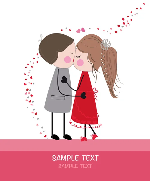Kissing couple valentine day greeting — Stock Vector