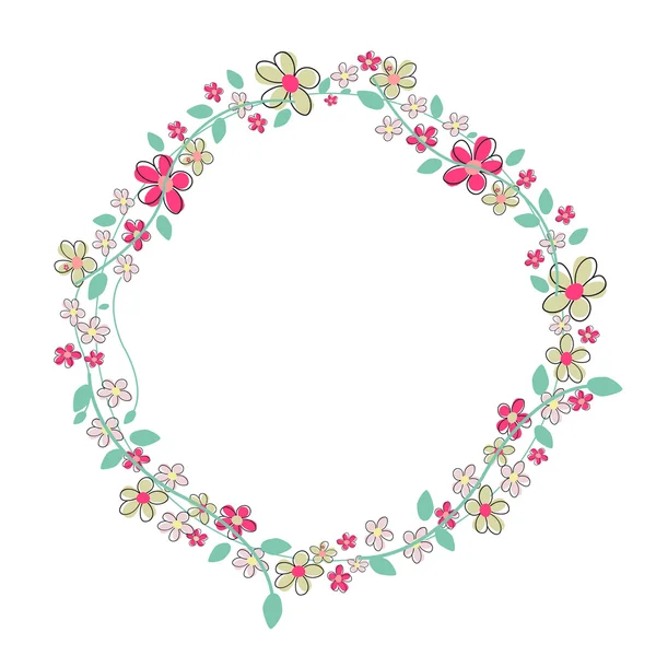 Elegant summer flowers round frame background — Stock Vector