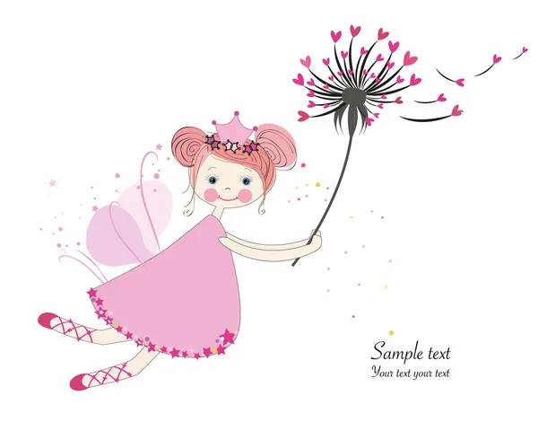 Cute fairytale with dandelion greeting card — Stock Vector