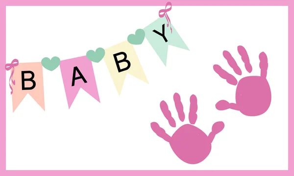 Baby Mädchen Hand druckt Grußkarte Vektor — Stockvektor