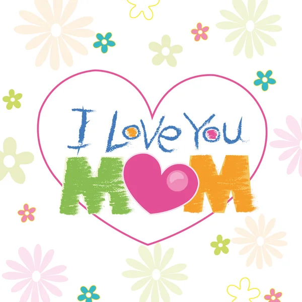 I love you mom doodle with flowers greeting card vector — Stock Vector