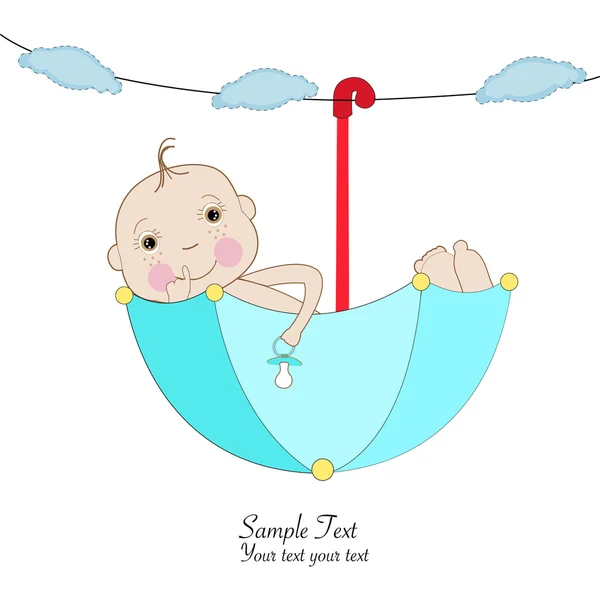 Baby boy greeting card umbrella greeting card — Stock Vector