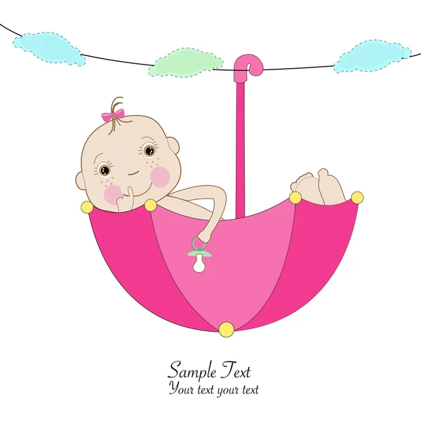 Baby girl greeting card umbrella greeting card — Stock Vector
