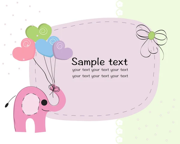 Elefante con tarjeta de felicitación de ducha de bebé globo colorido — Vector de stock