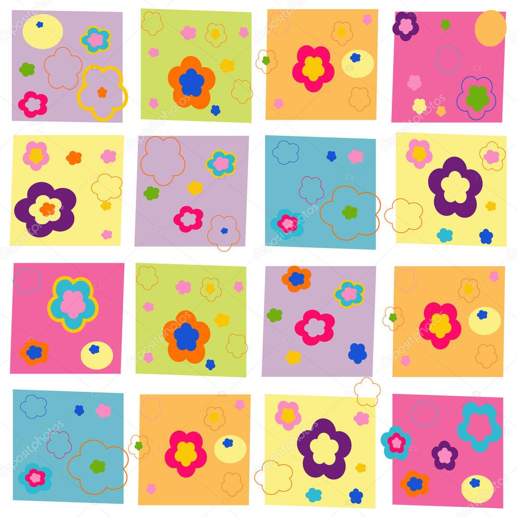Colorful abstract flowers square pattern wallpaper