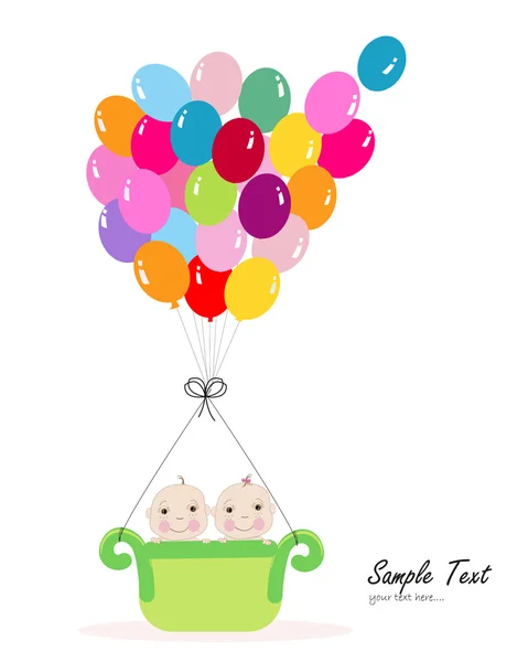 Selamat ulang tahun pertama kartu ucapan dengan balon - Stok Vektor