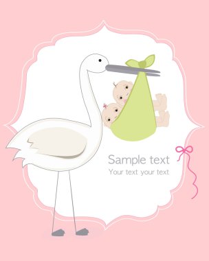 İkiz bebek kız ve erkek leylek bebek varış kartı ile