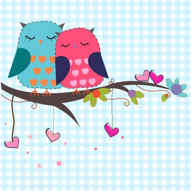Aşık baykuşlar kalpler vektör arka plan ile