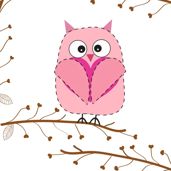Cute owl hold heart greeting card — Stock Vector