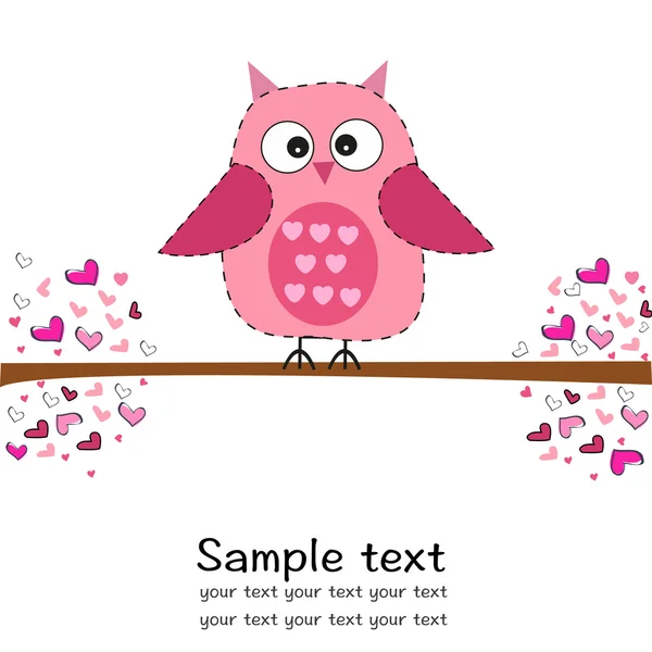 Lindo búho con corazón bebé ducha tarjeta de felicitación — Vector de stock