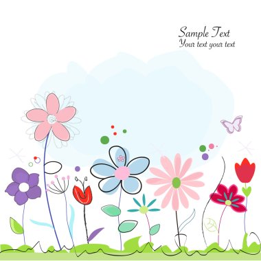 Floral abstract spring flowers greeting card clipart