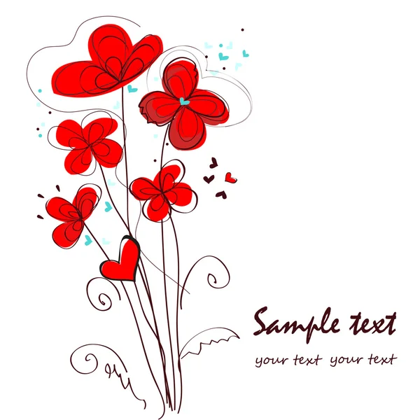 Carte de voeux abstraite florale doodle rouge — Image vectorielle