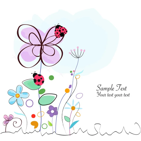 テントウムシ ベクトルと花の装飾的なグリーティング カード — ストックベクタ
