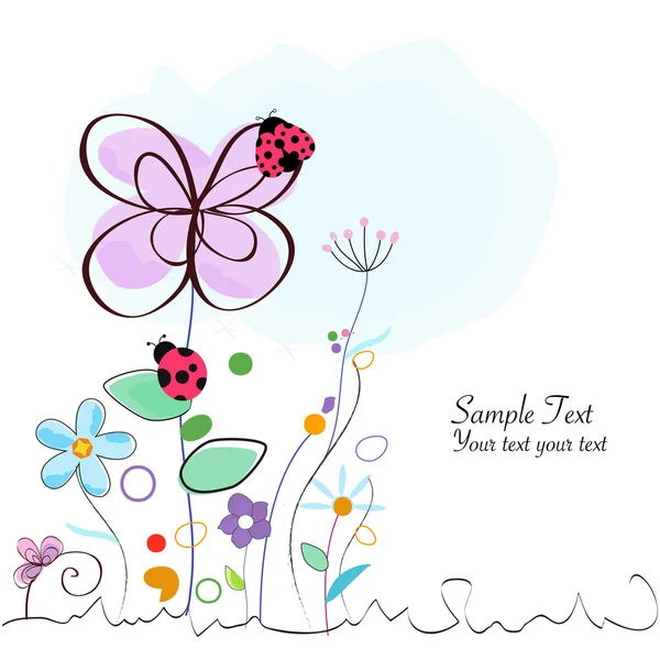 Floral decoratieve wenskaart met lieveheersbeestje vector — Stockvector